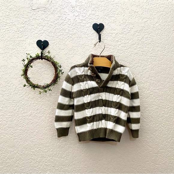 Cherokee Cable Knit Green Striped Sweater- size 18m - Picture 2 of 4